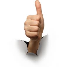 Thumbs Up coming through paper white background JPEG